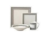 Block Parallels White White & Black Square Dinnerware Set 16-pc.