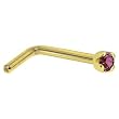 Solid 14KT Yellow Gold 1.5mm Genuine Purple Diamond L-Shaped Nose Ring - 18 Gauge
