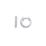 14k White Gold Small Diamond Hoop Huggie Earrings1/5ct
