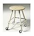 [Item]: Mobile Stool [Additional Info]: Mobile Stool Moves Easily from Place to Place. Attractive sand powder painted metal finish. Made of a durable solid steel frame with moveable casters. 18" seat height. Sand colored frame and seat. 12"W x 12"D x 18
