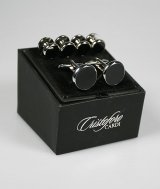 Cristoforo Cardi Black Enamel Cufflink and Stud Set in Silver Setting