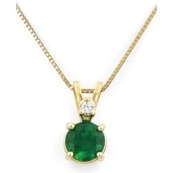 Buy 14K Gold Emerald and Diamond Stud Pendant, 0.02 ctw
