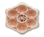 Ceramic Passover Seder Plate, Hexagon Shaped, Cream with Light Brown Circles and Trim and Colorful Flower Design. Great Gift For: Shabbat Pasover Seder Night Rabbi Hebrew School Temple Chupah Wedding Housewarming Thanksgiving Anniversary Morhter's Day Bar Mitzvah Bat Mitzva and Jewish Homes. Jewish Art
