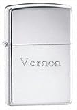 High Polish Chrome Engraved Zippo Lighter - Vernon