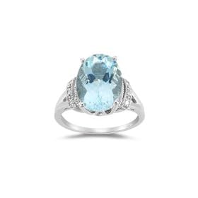 Aquamarine Ring - Diamond and Aquamarine in 14K Gold by