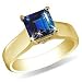 Blue Sapphire Gemstone as Center of Solitaire Ring with 2 Princess accents
