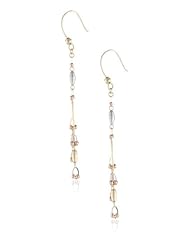 14k Tri-Color Yellow, Rose and White Gold Diamond Cut Oval and Round Beads Dangle Earrings