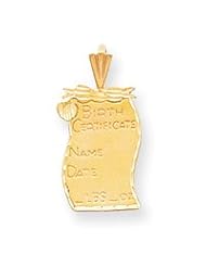 14k Gold Diamond-Cut Engraveable Birth Certificate Charm