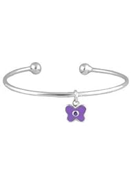Kids Silver February Birthstone Butterfly Charm Torque Bangle For Girls