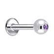 16 Gauge 3/16" 3mm -Solid 14KT White Gold 1.5mm Genuine Amethyst Internally Threaded Tragus