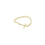 apop nyc 14k Gold Vermeil Sideways Cross Bracelet with Freshwater Pearl Stretchy 7 inch