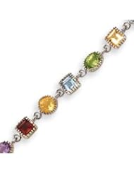 Sterling Silver 7 Inch Rainbow Semi Precious Stone Bracelet - 7 Inch