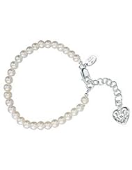 Girls Jewelry - Silver Pearl Diamond Heart Charm Bracelet (5 1/2-6 1/2 in)