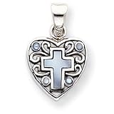 Sterling Silver Blue Shell Cross Heart Pendant