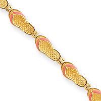 14k 3-D Pink Enameled Single Flip-Flop Bracelet - 7.25 Inch - Lobster Claw - JewelryWeb