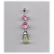 Dark Pink Square and Round CZ with Light Green Tear Drop Hanging Pendant