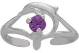 Sterling Silver Genuine Amethyst Dolphin Toe Ring