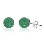 Sterling Silver Post Green Jade 8mm Ball Stud Earrings
