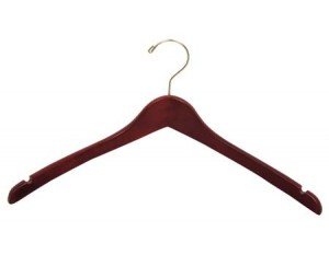 Wooden Curved Top/Coat Hangers Walnu/Brass Finish Box of 25