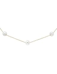7-8mm White Cultured Pearl 10K Gold Necklace