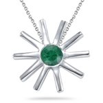 0.20 Cts Emerald Solitaire Sun Pendant in Silver