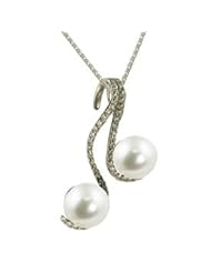 14K 9.5-10MM White freshwater cultured pearl and diamond pendant on a wheat chain. 51 total diamonds equalling .53 cttw. Crown Select Collection.
