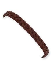 Sterling Silver Brown Braided Leather Bracelet QG1846-7"