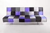 Schlafsofa/Bettcouch Luke Lederlook Metallf&uuml;&szlig;e Chrom, patchwork lila