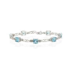 0.01 Ct Diamond and 6 Ct Aquamarine Bracelet in 14K White Gold by