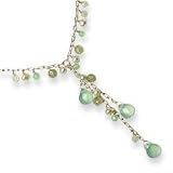 Sterling Silver Aventurine/Rutilated Quartz/Cultured Pearl Necklace - 16 Inch