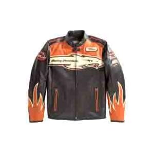 Harley-Davidson® Men's Victory Lap Screamin' Eagle®Leather Jacket. Screamin' Eagle®Graphics. 98280-07VM