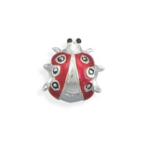 Red and Black Lady Bug Story Bead Slide-on Charm Sterling Silver