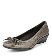 Footglove™ Original Leather Wide Fit Bow Wedge Shoes