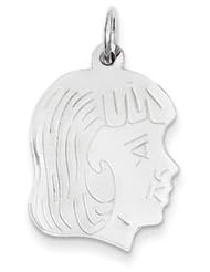 Genuine IceCarats Designer Jewelry Gift 14K White Gold Etched Medium Facing Right Engravable Girl Charm