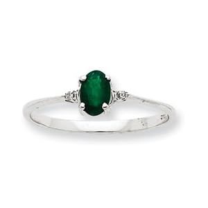 Buy 10k White Gold Genuine Diamond Emerald Ring - Size 6 by JewelryWeb