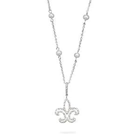 Fleur-di-lis Rhodium Over Sterling Silver Pearls Necklace Adjustable