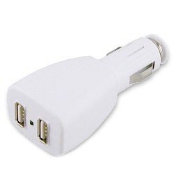2 Port USB Car Cigarette Lighter Adapter Dual Plug for iPod MP3 Players Charger - Color White