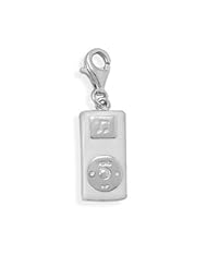 Rhodium Plated Portable Music Player Charm with Lobster Clasp