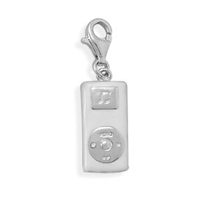 Rhodium Plated Sterling Silver Portable Music Player Charm with Lobster Clasp