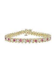 Pink Sapphire and Diamond S Tennis Bracelet : 14K Yellow Gold â€" 5.00 CT TGW