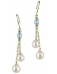 14K white gold cultured 6-7mm freshwater pearl and blue topaz drop earrings