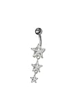 Mbody Sterling Silver Stars Dropper Belly Bar with Surgical Steel Bar, Set with Clear Star Shaped CZs