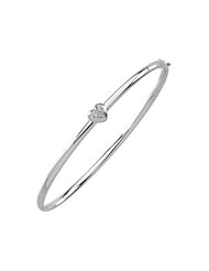 14K White Gold .035 ct tw Diamond Heart Bangle Bracelet