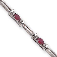 14k White Gold Diamonds and Rubies Diamond Ruby Bracelet - 7 Inch - Box Clasp by JewelryWeb