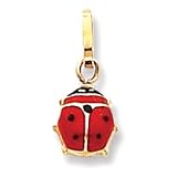 Pendant - 14k Gold Red and Black Enameled Ladybug Necklace Pendant