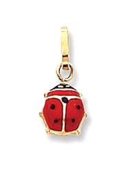 Pendant - 14k Gold Red and Black Enameled Ladybug Necklace Pendant