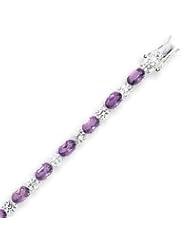 Sterling Silver Amethyst & CZ Bracelet - 7 Inch