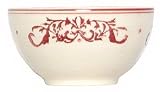 Ceramic Pottery Cereal Bowl With Crimson Red Decorative Scroll Design 6"D Set / 2