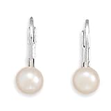 25mm Hanging Length White Cultured Freshwater Pearl on Lever Silver Earrings