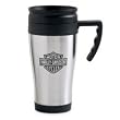 Harley Davidson Bar & Shield Travel Coffee Mug. Insulated 14 oz. stainless steel travel mug. Bar & Shield logo. Not microwave safe. Hand wash only. 99327-08V